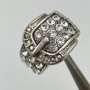 Vintage Premier Designs White Rhinestone Belt Buckle Ring Sz 6 Silver Tone Boho